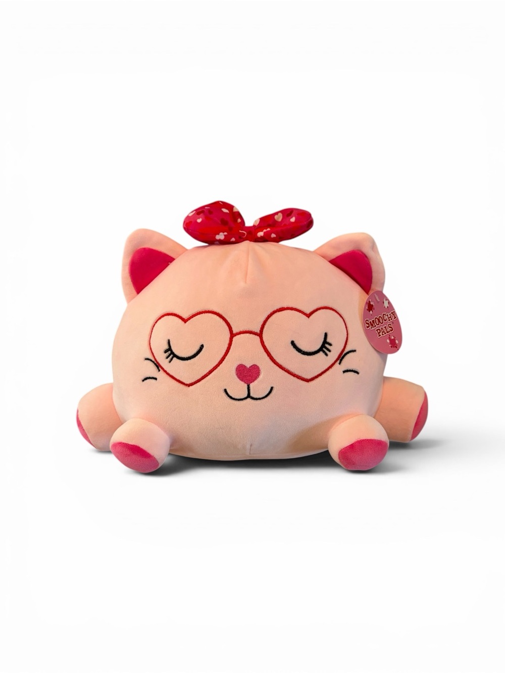 Pink Plush Cat with Heart Glasses -